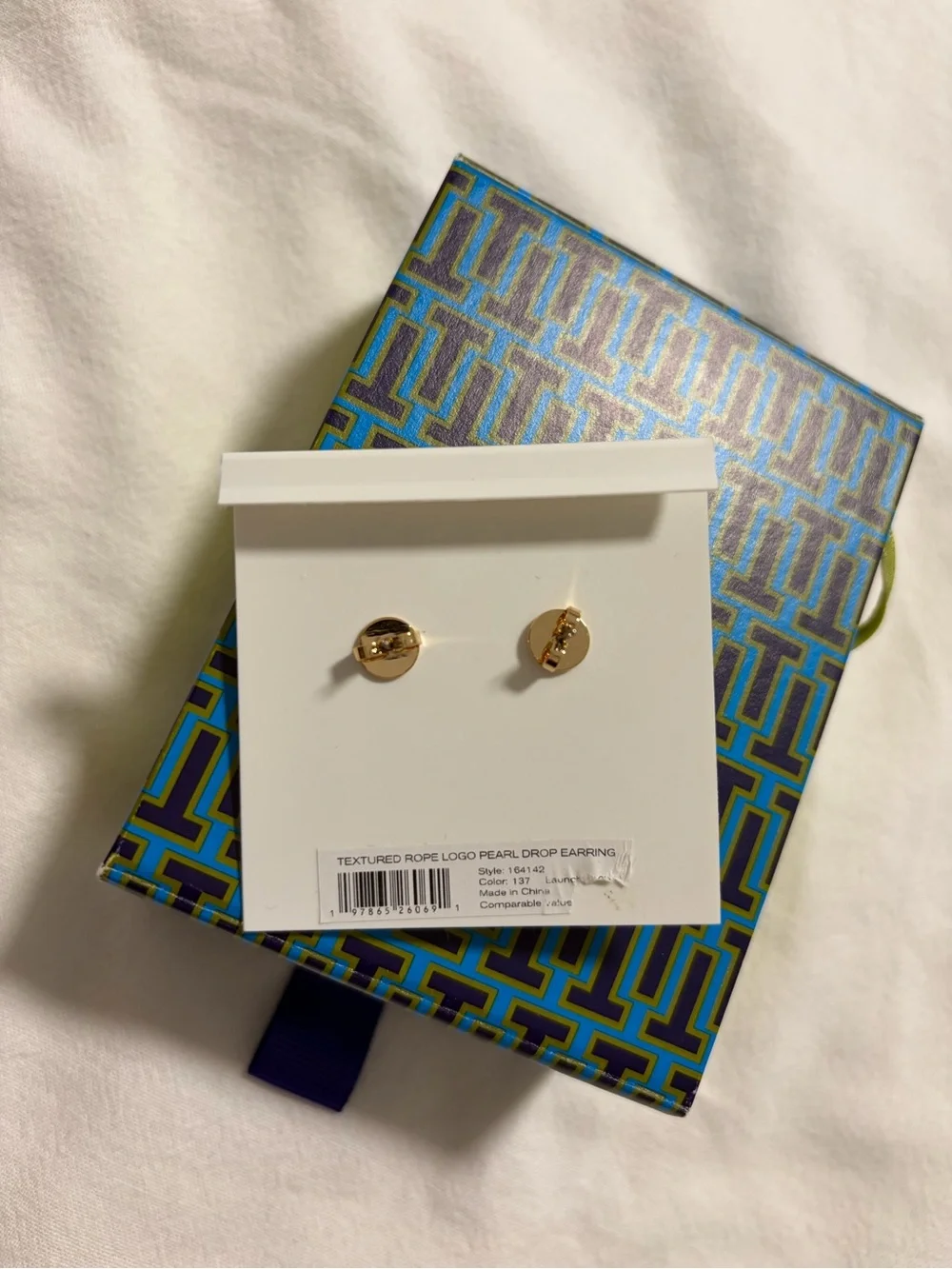 Tory Burch Gold-Tone Logo Pearl Drop Earrings